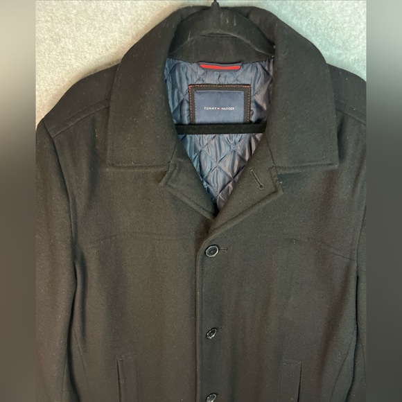 TOMMY HILFIGER Wool Blend Sport Coat  Mens XL Pea Overcoat Winter Warm Black EUC - Picture 9 of 9
